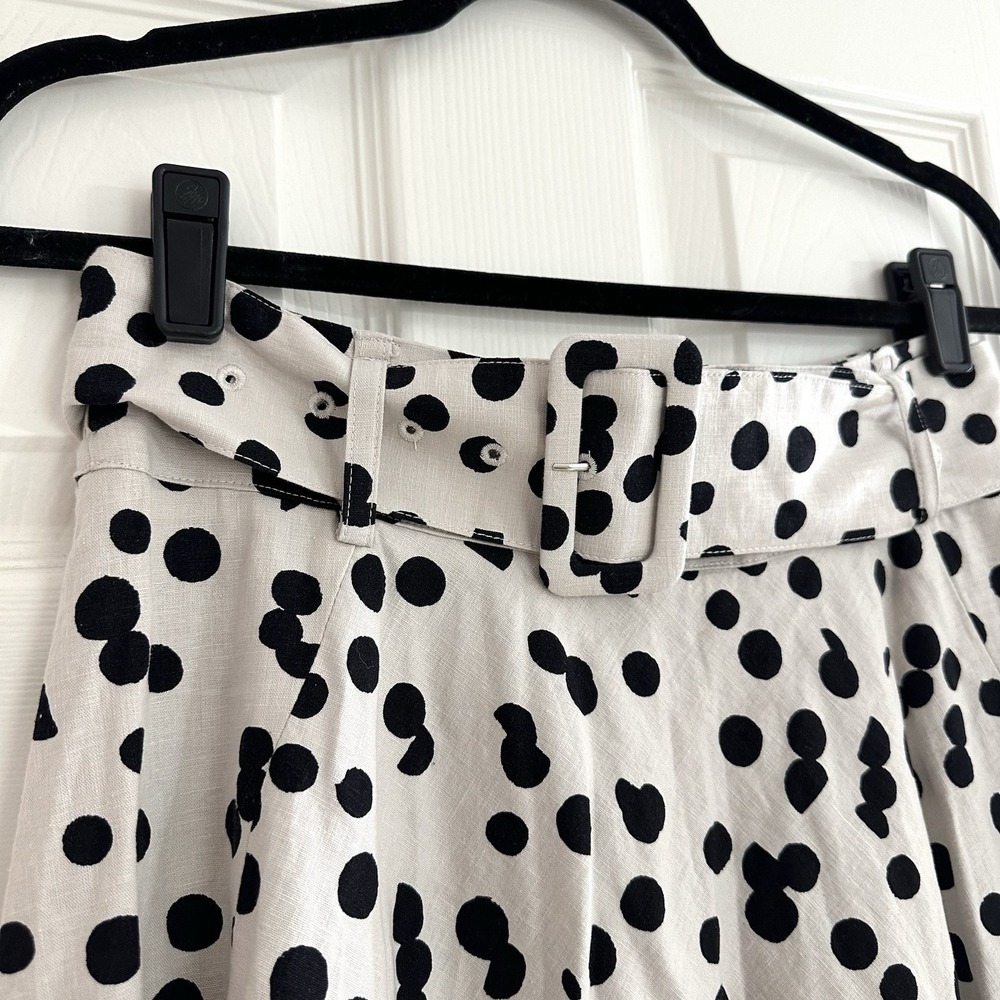 Tahari Cream and Black Polka Dot Midi Skirt with Belt - Picture 3 of 5